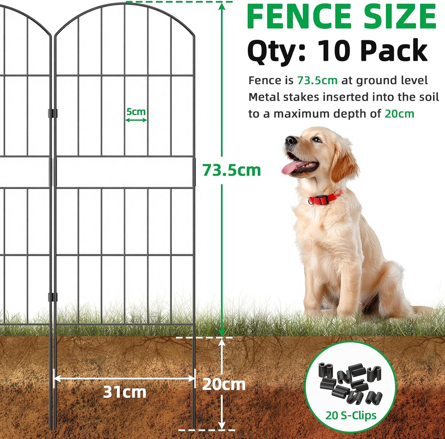 Thumbnail 1 de WELDUN Garden Fences Total 310cm Fence Panels – Rustproof No Dig Animal Barrier, 85cm High, 10 Panels with 20 S-Clips