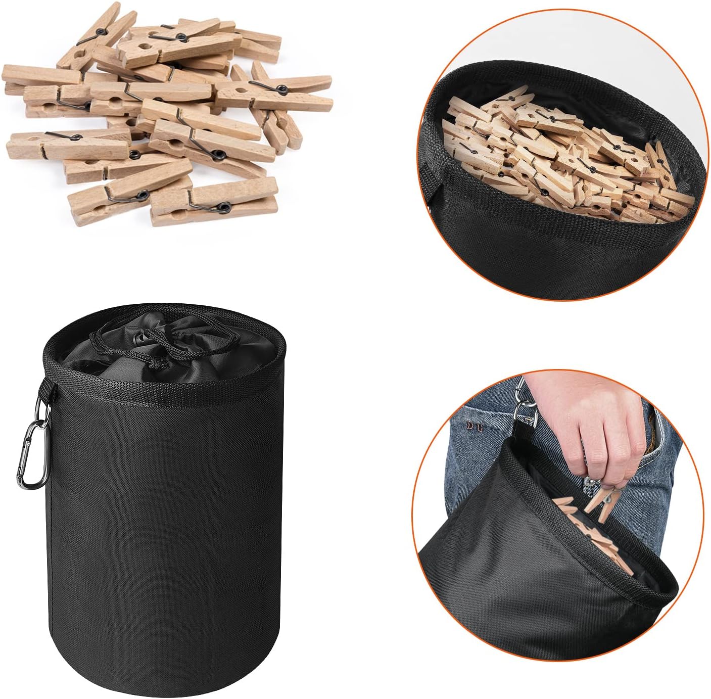Detalle 2 de Vicloon 20CM*20CM*28CM Black Peg Bag with Drawcord and Hanging Hook