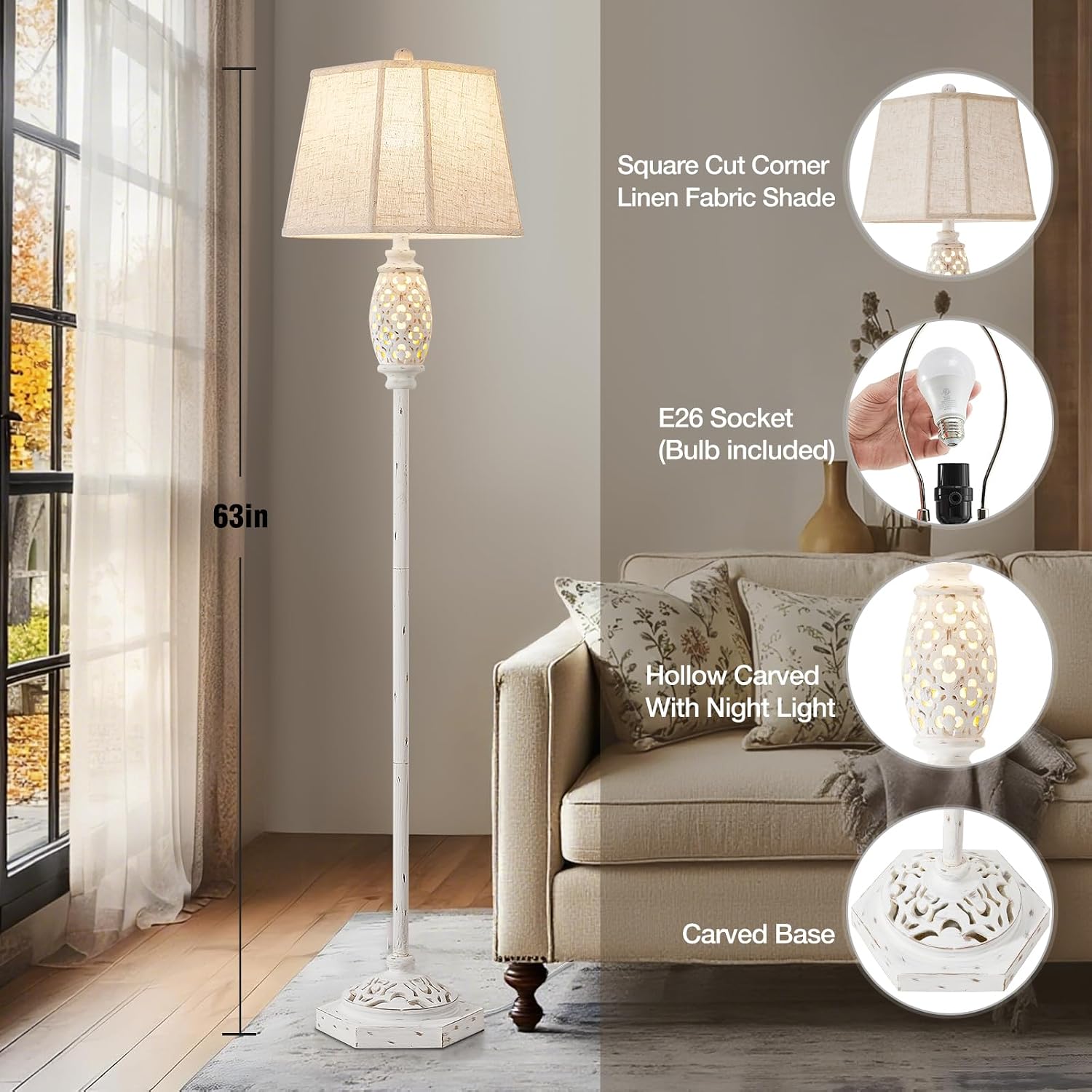 Detalle de Luvkczc F00011 Rustic Resin Floor Lamp with Floral Cutouts and Dual Lighting