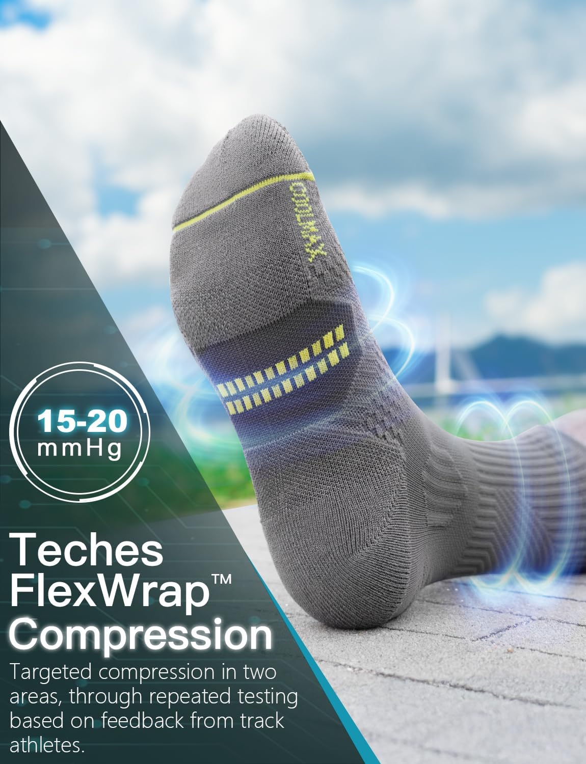 Thumbnail 3 de Juclise Compression Running Crew Socks with Coolmax Bamboo: Anti-Blister, Moisture-Wicking Comfort for Running, Walking and Court Sports