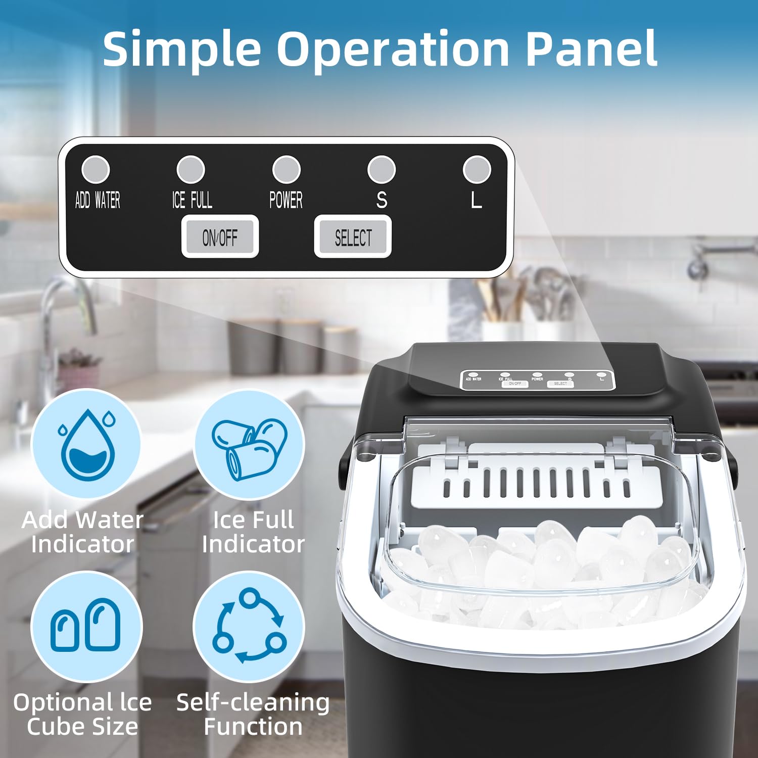 Thumbnail 2 de PALINTH Ice Maker Machine Countertop: 2 Bullet Ice Sizes, Self-C Cleaning, Portable Handle