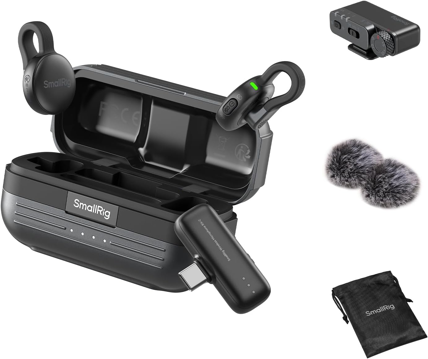 Detalle de SMALLRIG S70 Wireless Mikrofon-Set (2 Sender, 2 Empfänger, Ladeschale) – unsichtbar, USB-C & 3,5 mm