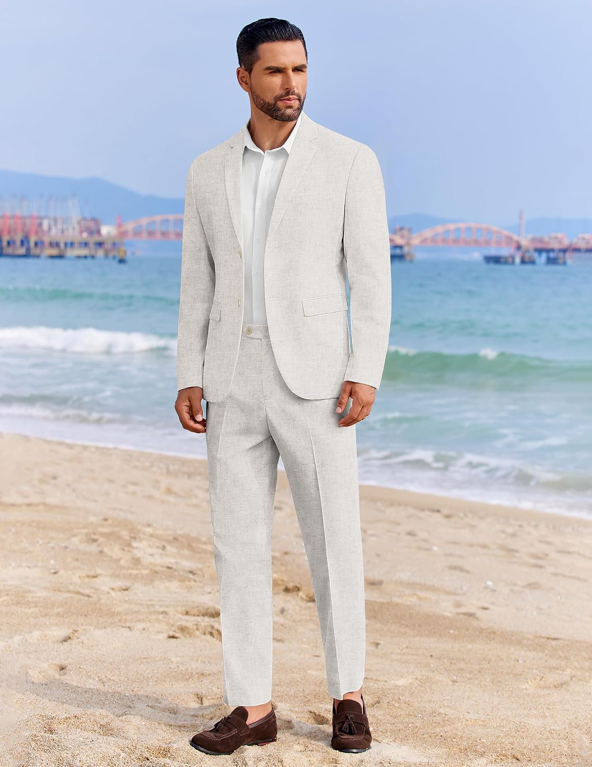 Detalle de COOFANDY Men's 2-Piece Linen-Blend Suit, Regular Fit, Lightweight Summer Set