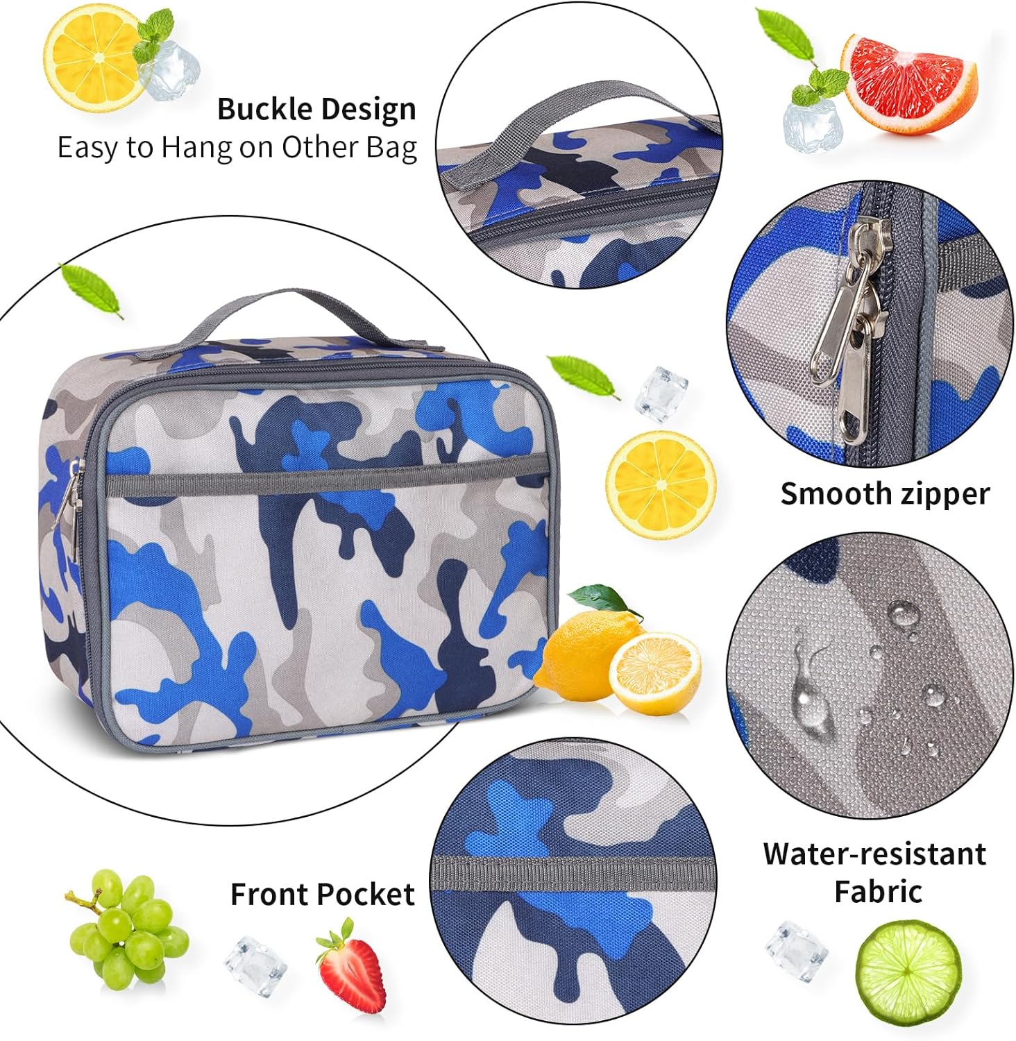 Thumbnail 3 de Minicoco Insulated Lunch Bag for Men & Kids (Blue Camouflage) – Portable, Leakproof & Spacious