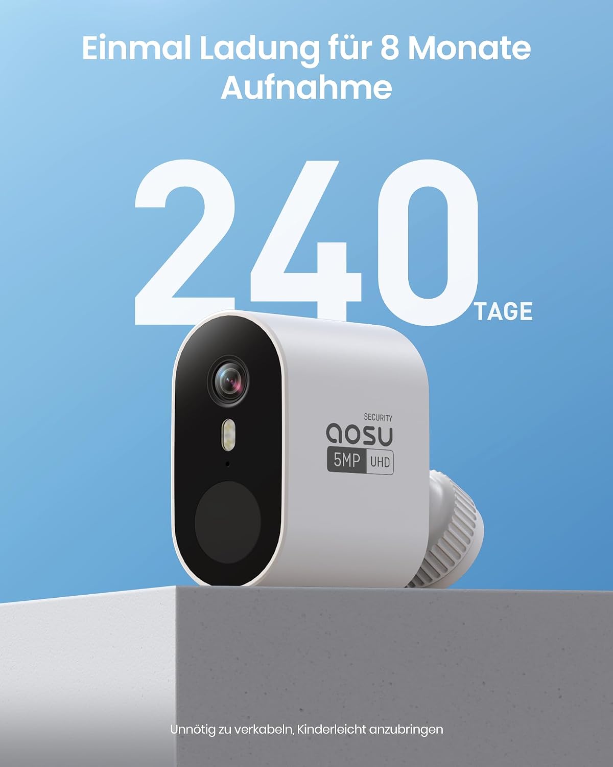Detalle de aosu 3K 5MP Akku-Überwachungskamera außen 2er-Set + Aosubase (32 GB, lokal) mit Personenerkennung