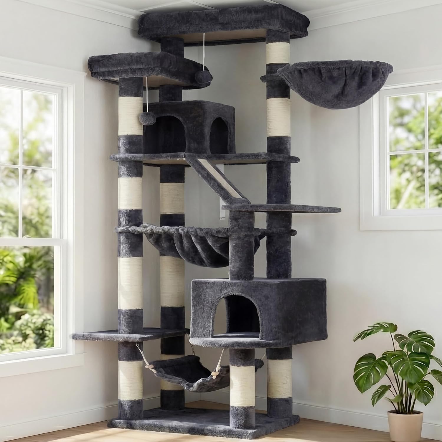 Detalle de Heybly HCT034G 71-Inch Cat Tree with 6 Levels, Condos and Sisal Scratcher