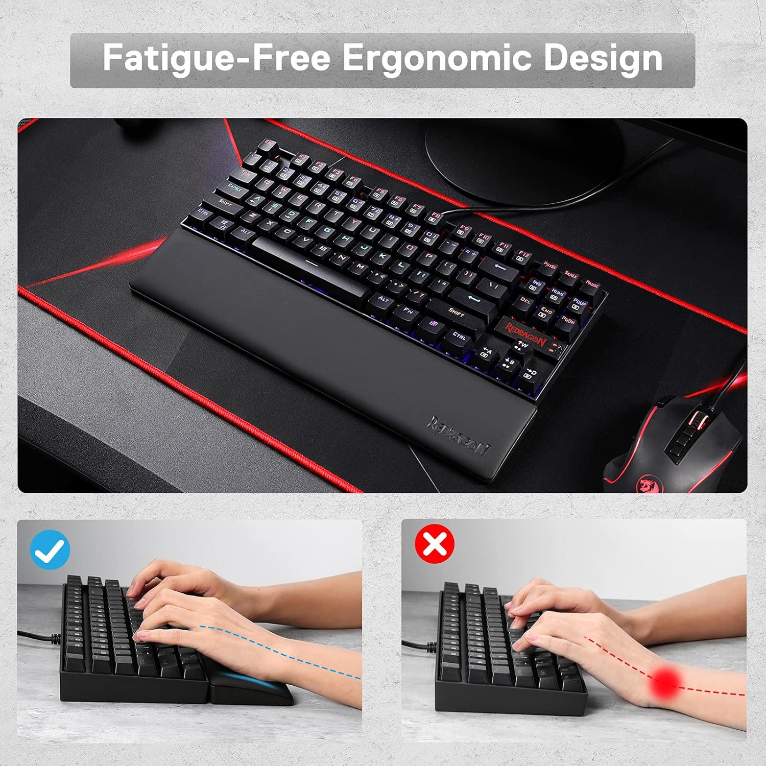 Thumbnail 6 de Redragon P036 Meteor M Handballenauflage – Ergonomische Tastaturauflage aus Memory-Schaum, 80%/TKL Größe, Schwarz