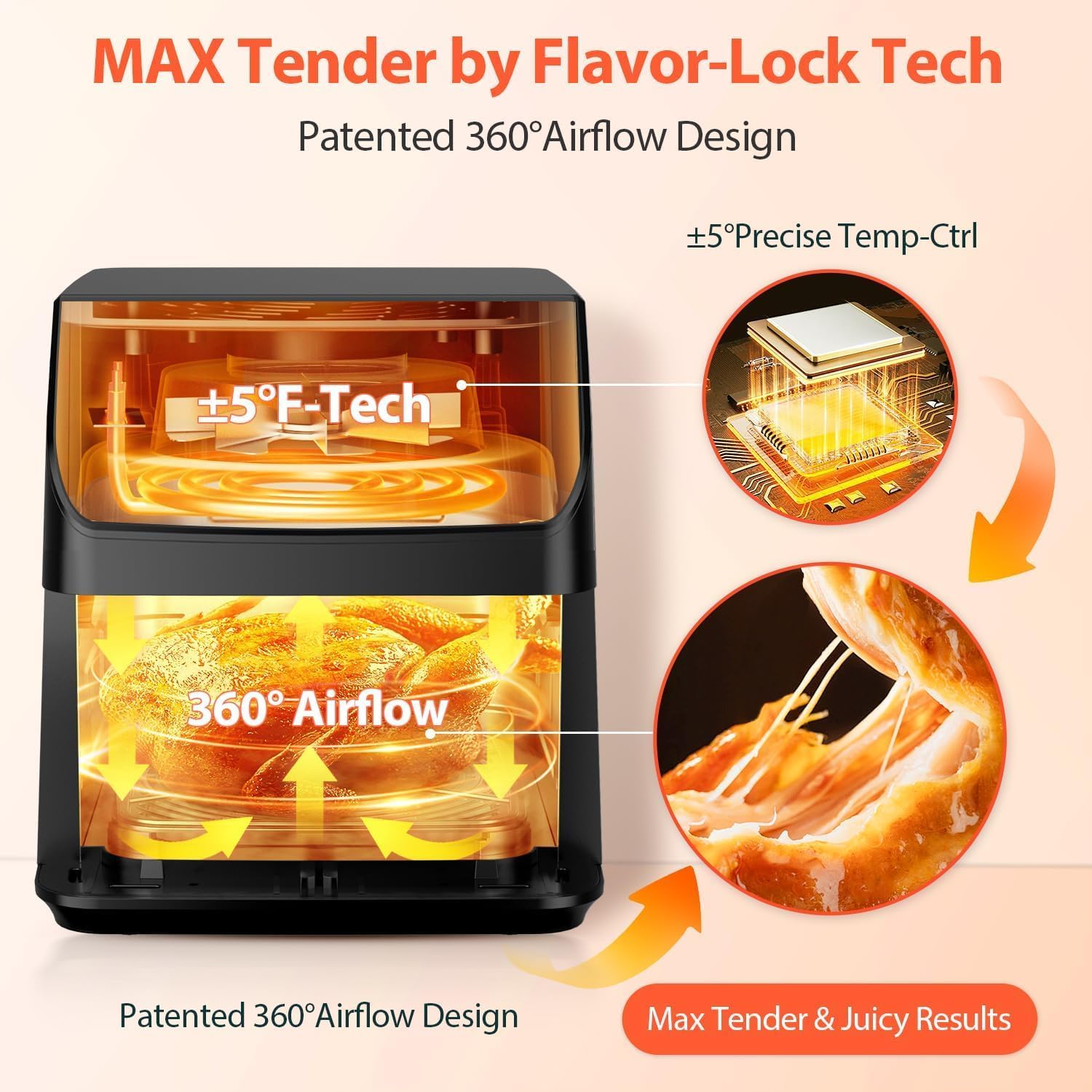 Detalle de Beelicious Large Air Fryer: 12-in-1 Digital Airfryer with Window, 5.8Qt, Flavor-Lock Tech
