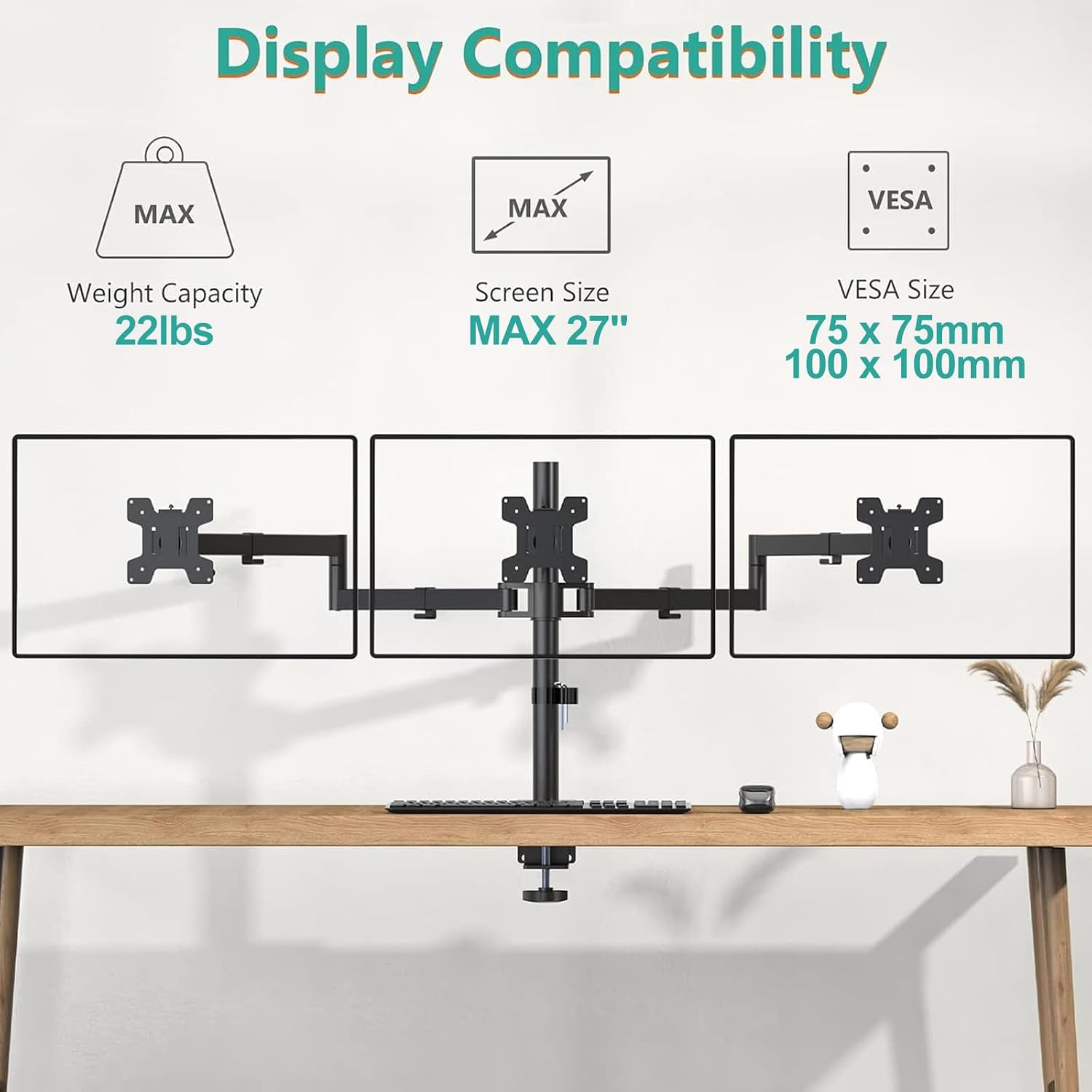 Detalle de WALI M003S Triple Monitor Mount 27"