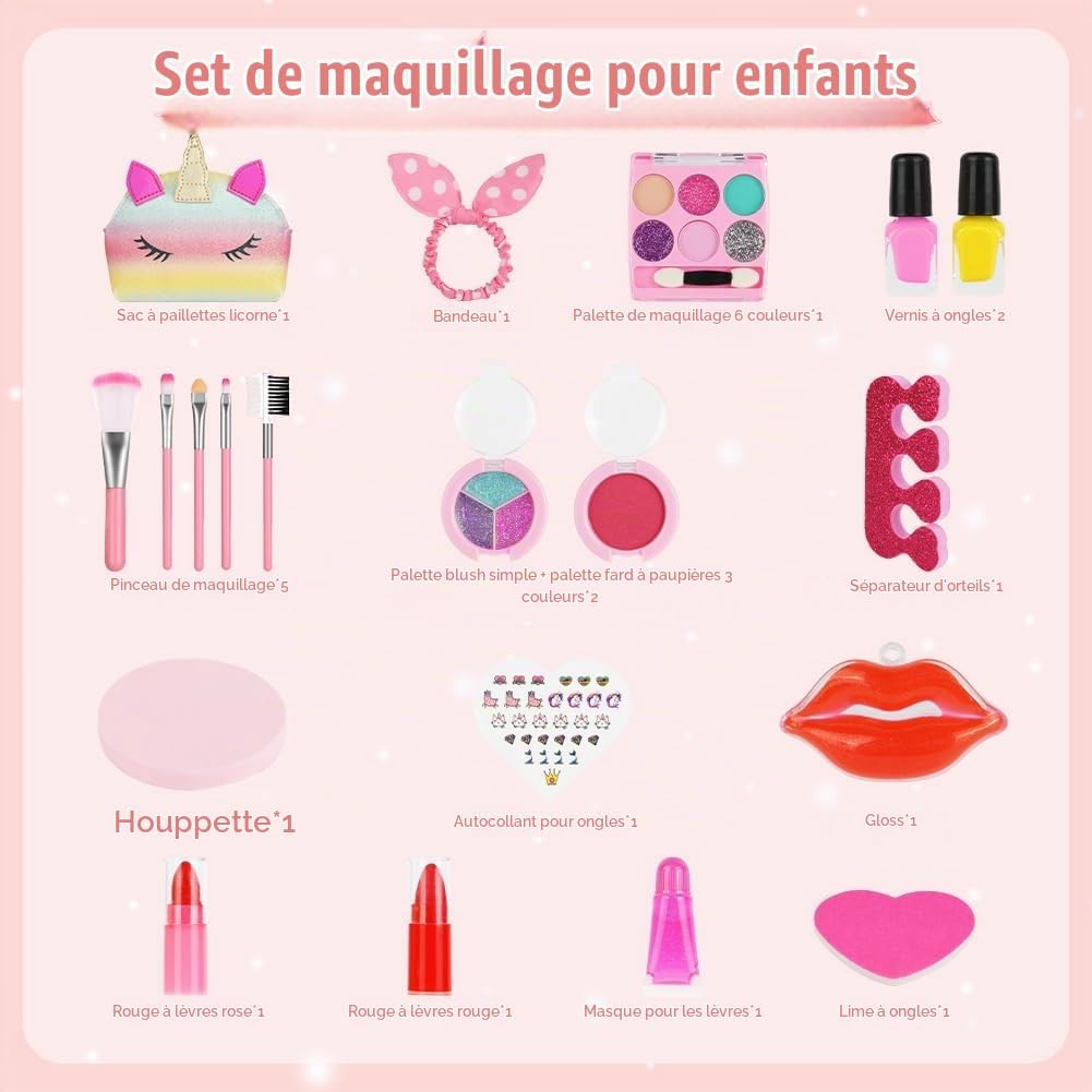 Thumbnail 1 de AOMIG make-upset voor kinderen, 20 stuks, wasbaar met prinses- en eenhoornthema