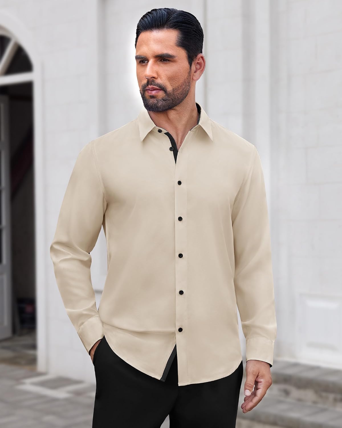 Detalle de J.VER Hemd Herren Langarm Stretch Regular Fit – Businesshemd für Büro, Hochzeit & Alltag
