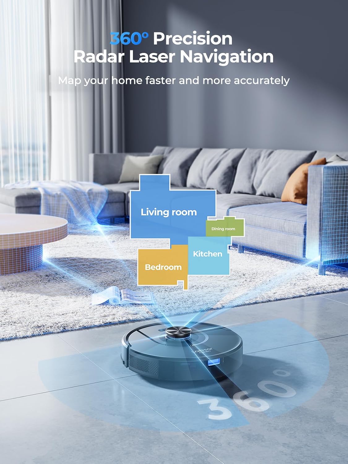 Detalle de Laresar Clean Mars01 robot vacuum and mop with Lidar, 7000Pa suction and app/voice control