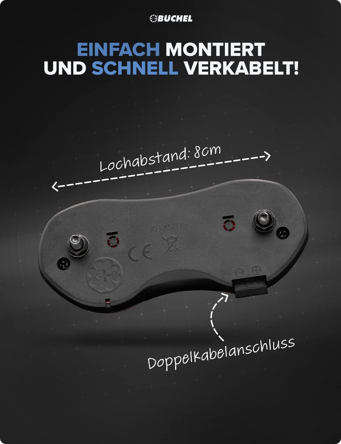 Detalle 2 de Büchel LED Gepäckträgerlicht – Rücklicht für Dynamo- oder E-Bike-Antrieb (StVZO, 80 mm Abstand)