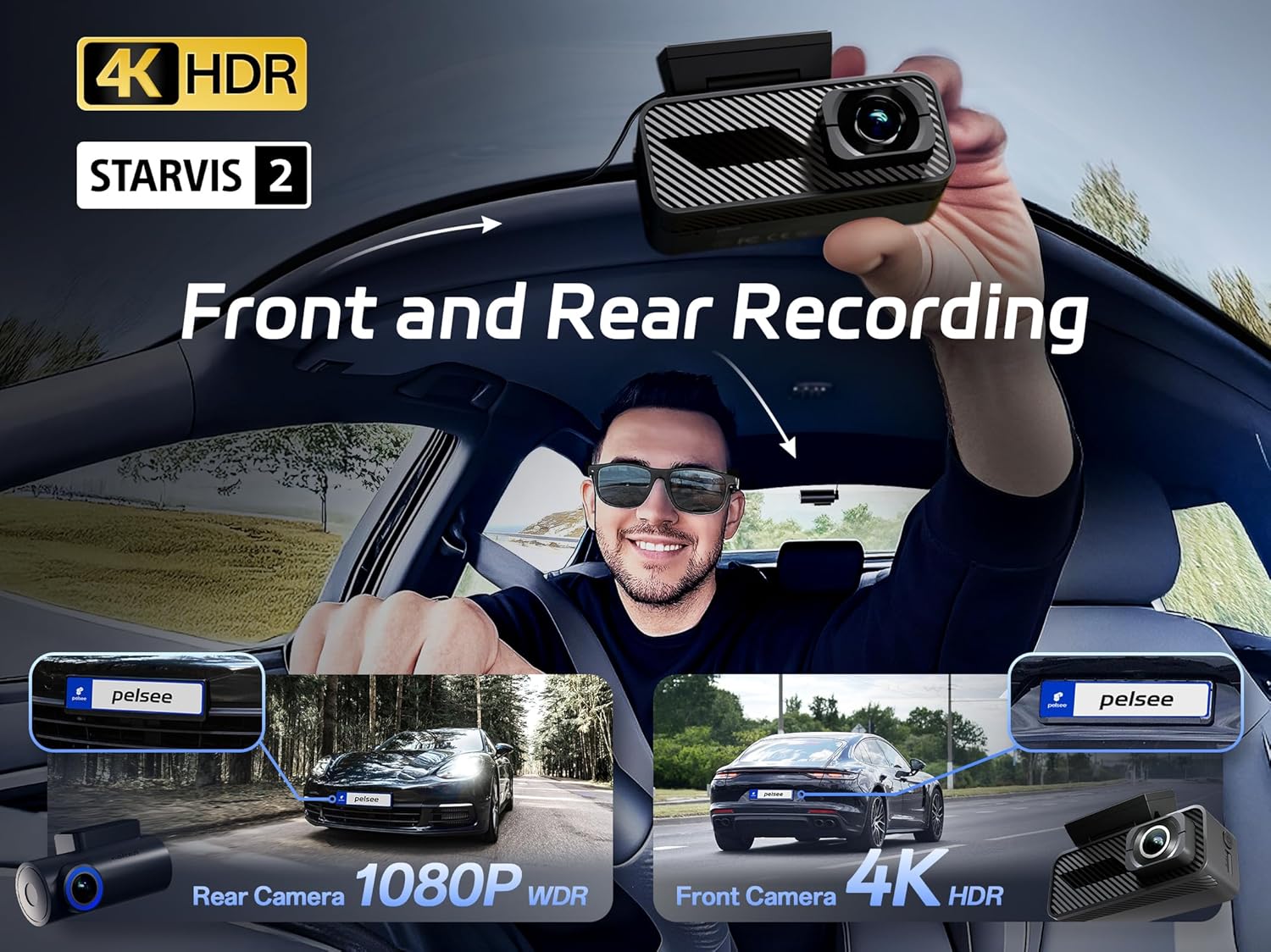 Detalle 2 de Pelsee P1 Pro 4K Dual Dash Cam with 64GB