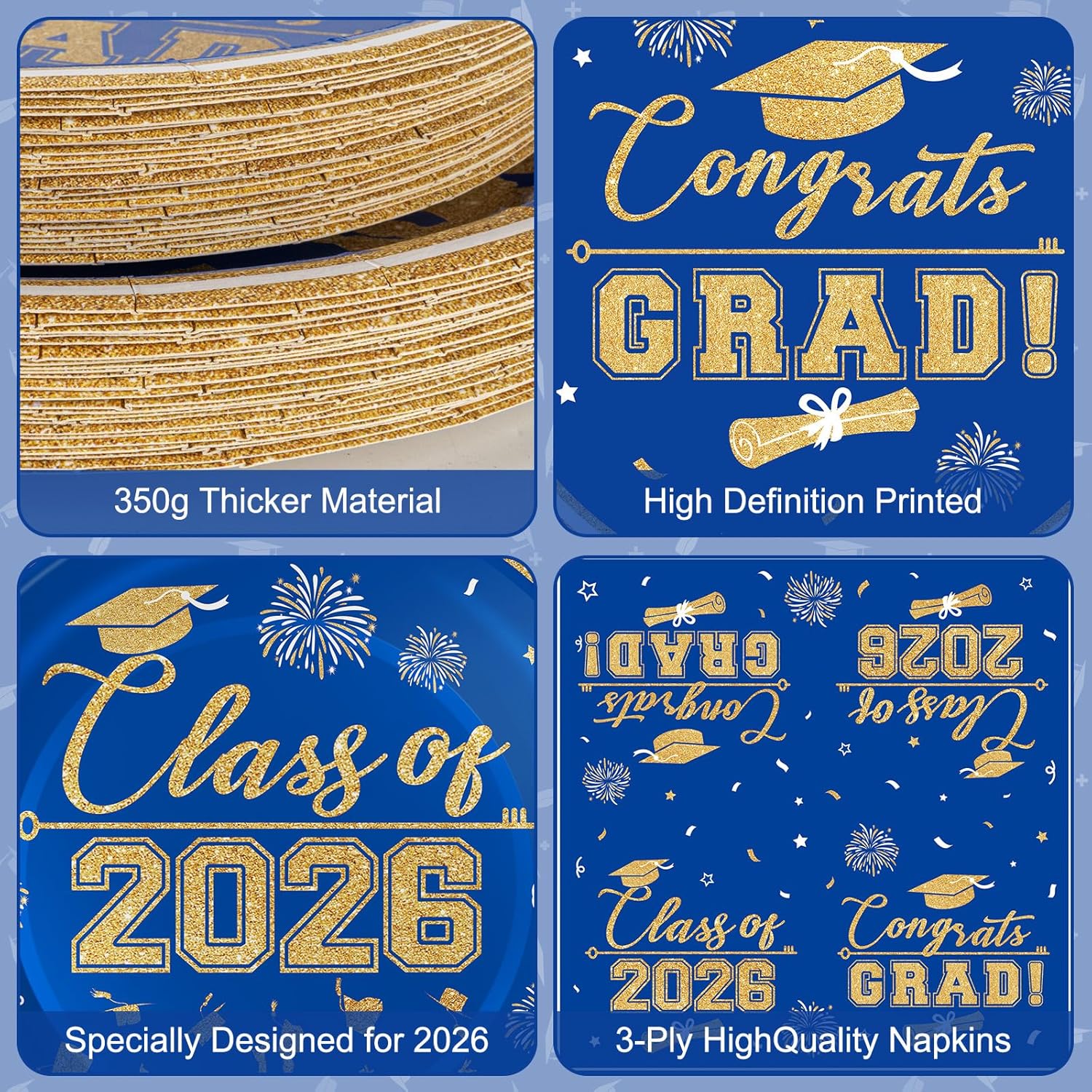 Detalle de Graduation Plates and Napkins 2026 Graduation Party Supplies — Class of 2026 Congrats Grad Disposable Dinnerware Set (Serves 25)