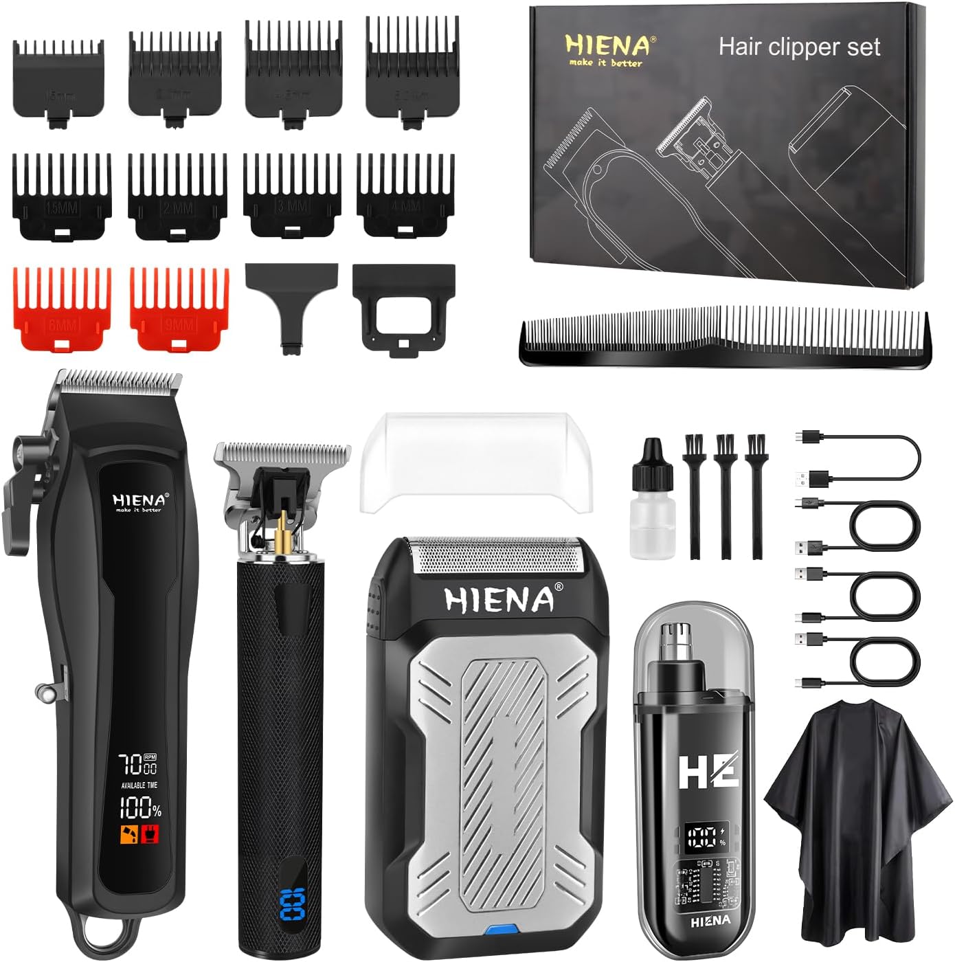 Detalle de HIENA PRO Professional Hair Clippers, Type-C rechargeable ✂