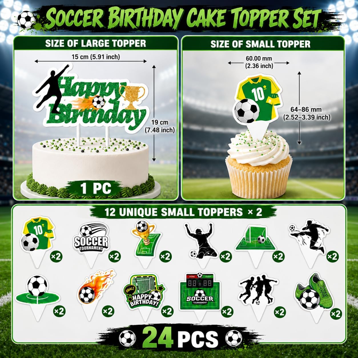 Thumbnail 1 de GIFTODAY Soccer Cake Topper Set, 25 Pieces