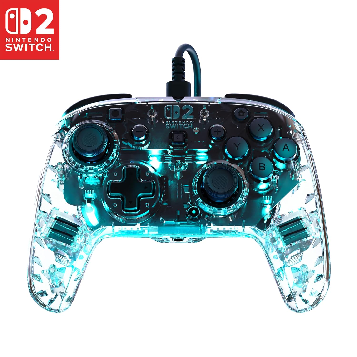 Detalle de Turtle Beach Afterglow Transparent – kabelgebundener RGB-Gaming-Controller für Nintendo Switch 2 (offiziell lizenziert)