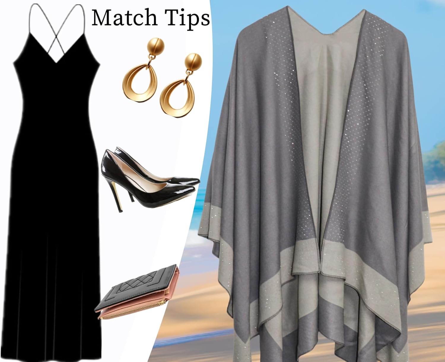 Thumbnail 1 de Miaikvs Women Poncho: Reversible Oversized Cardigan Blanket with Rhinestone Shawl