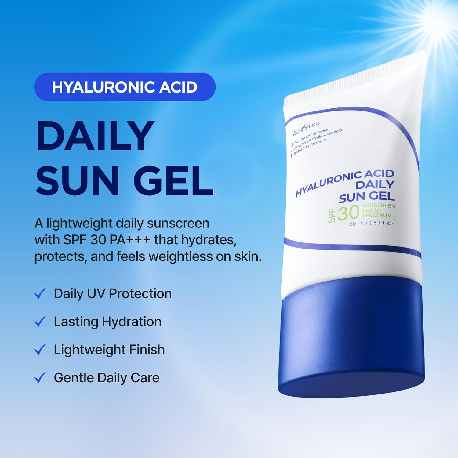 Thumbnail 1 de ISNTREE Hyaluronic Acid Daily Sun Gel SPF 30 — Lightweight, Hydrating Korean Sunscreen with 10 Types of Hyaluronic Acid