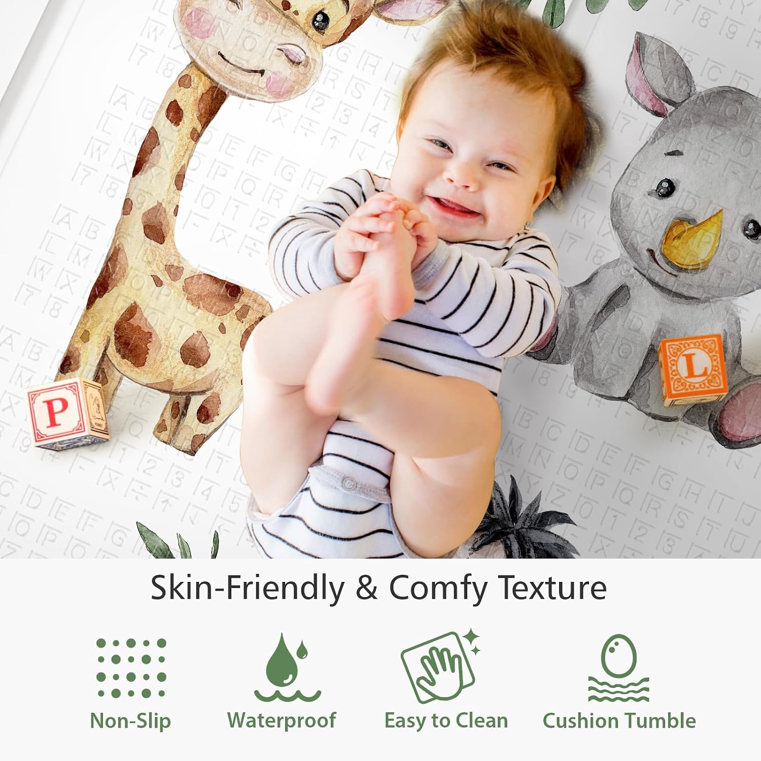 Detalle 2 de NOONKTY 79 x 71-Inch Baby Play Mat, Foldable Waterproof XPE Foam, Giraffe & Lion