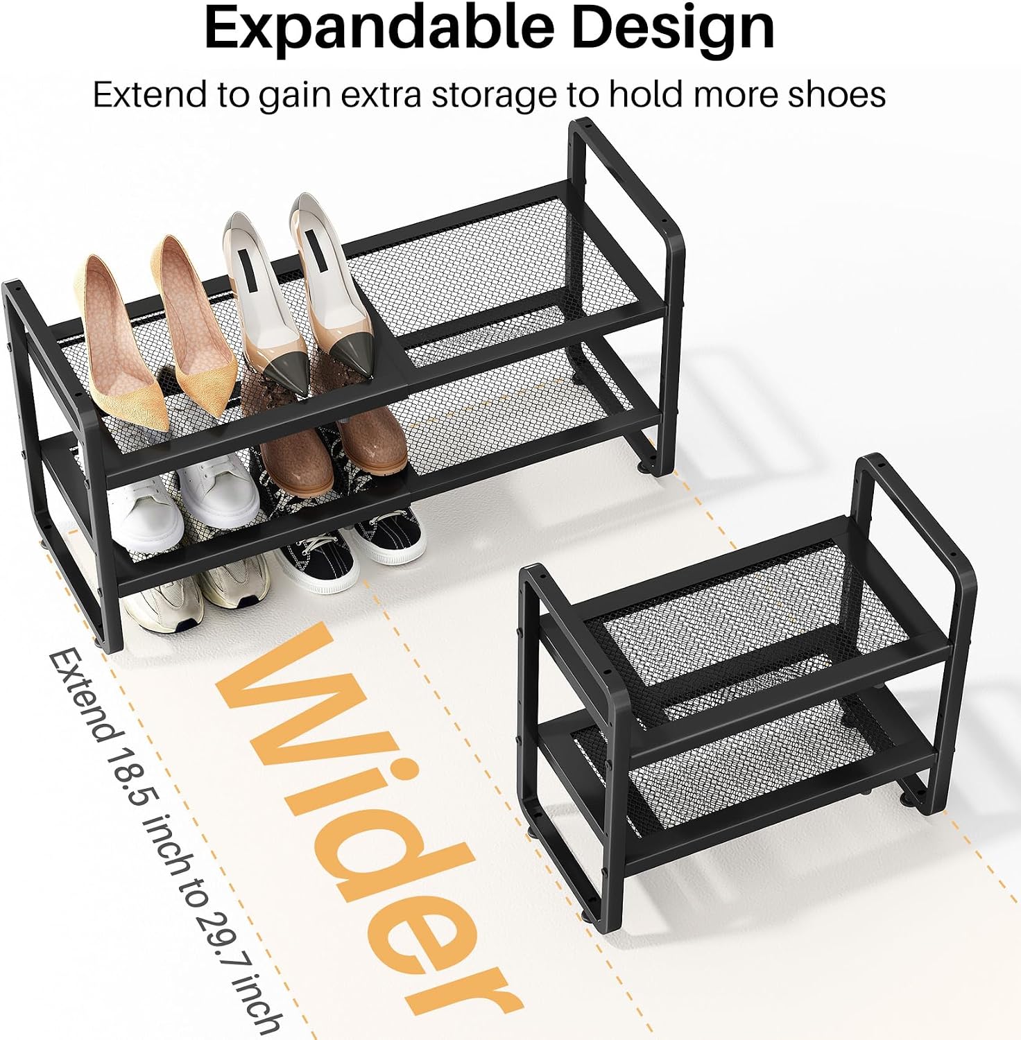 Thumbnail 3 de SNTD Expandable Metal Shoe Rack, 2-Tier, Black, Adjustable Height