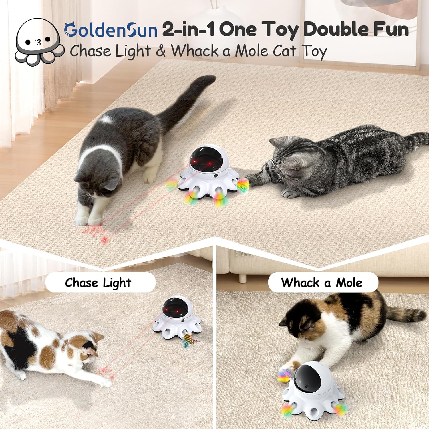 Detalle 2 de GoldenSun Cat Toy 2-in-1 Interactive 8-hole USB 🐱