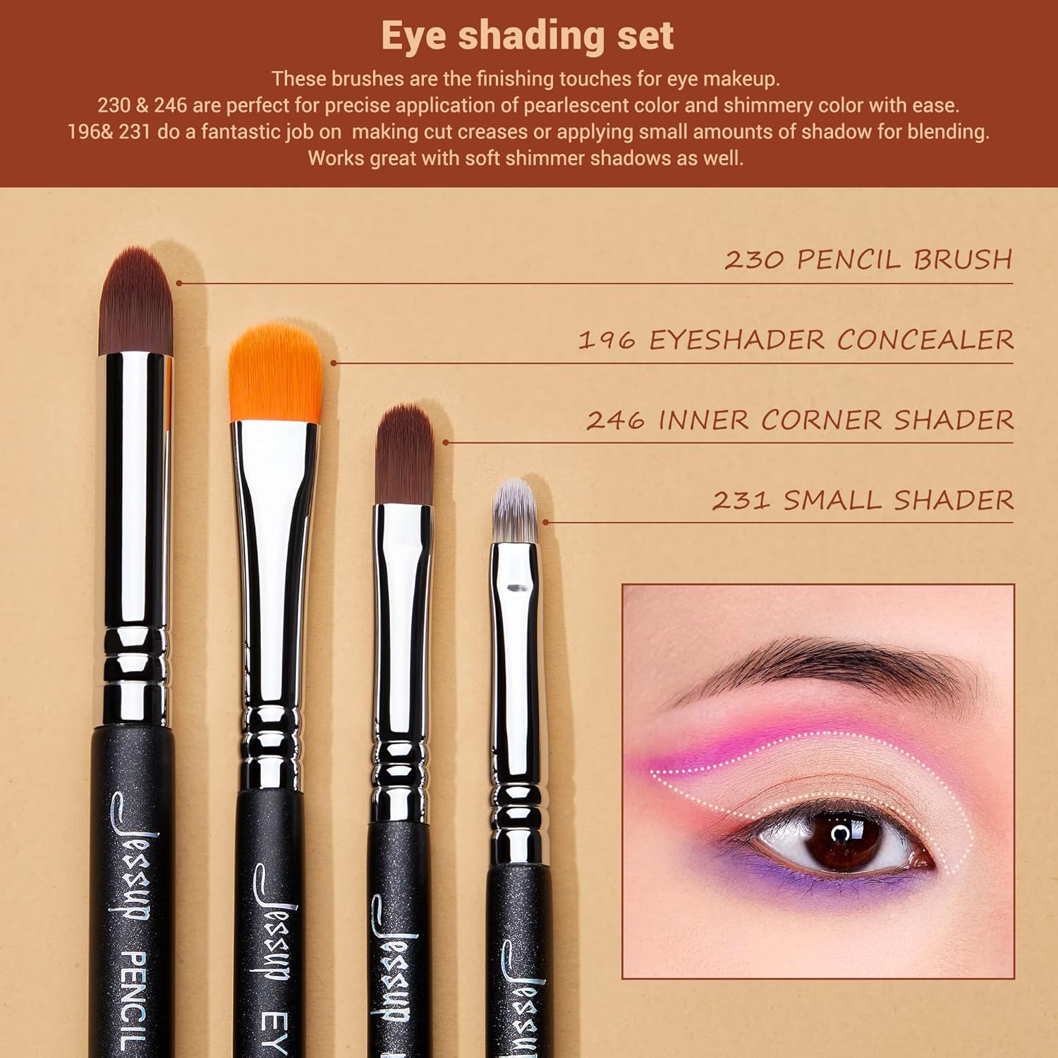 Detalle 2 de Jessup – Set de 12 pinceaux pour maquillage des yeux (fard à paupières), noir T339