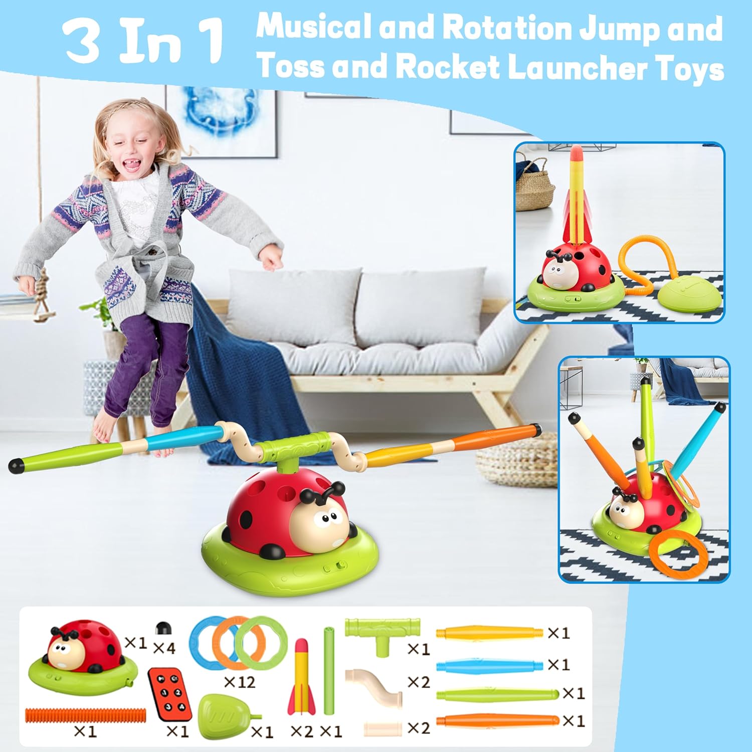Thumbnail 1 de Engfa 3-in-1 Musical Jump, Toss Ring Game, and Stomping Rocket Launcher: A 3-Toys-in-One Outdoor/Indoor Favorite