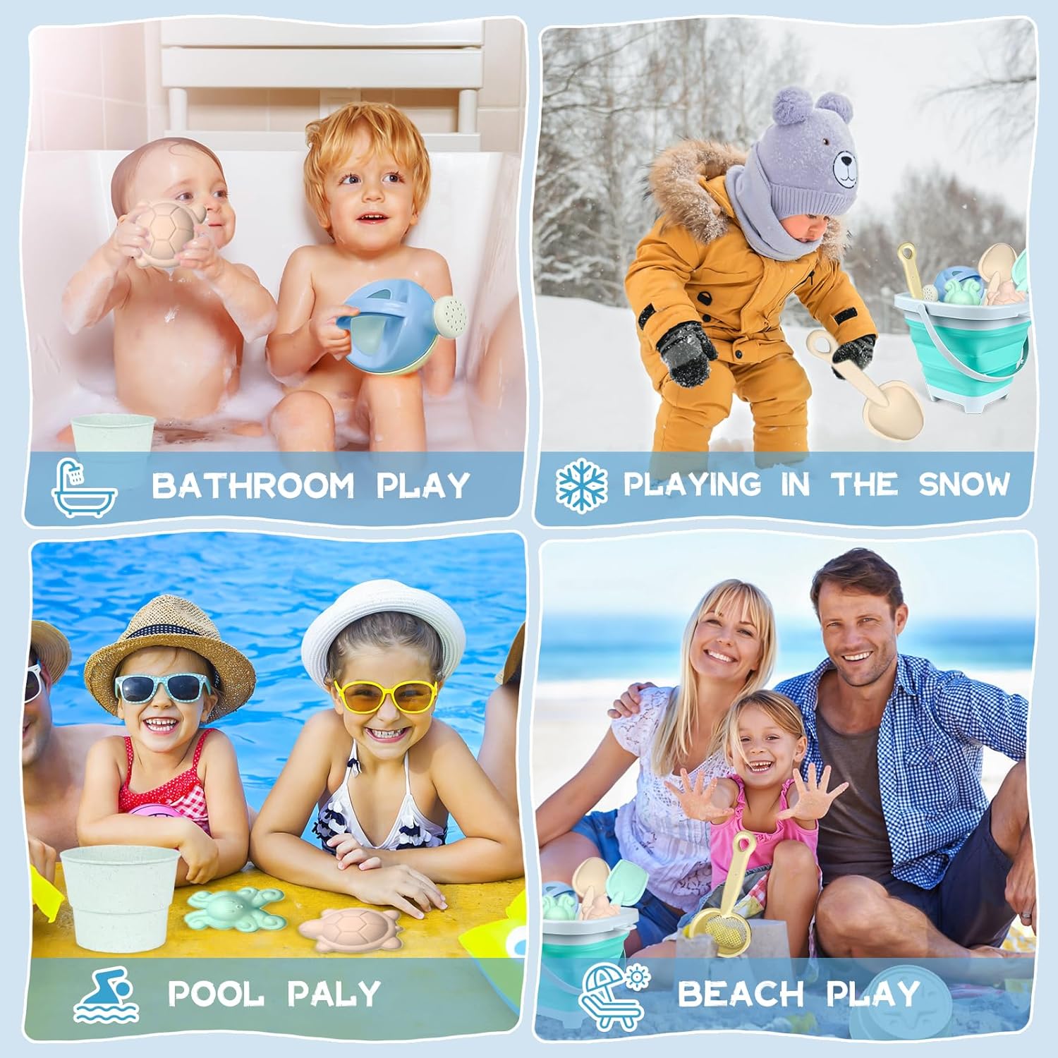 Thumbnail 5 de Taufe set giochi da sabbiera da 11 pezzi con secchio pieghevole e accessori da spiaggia per bambini (Blue)