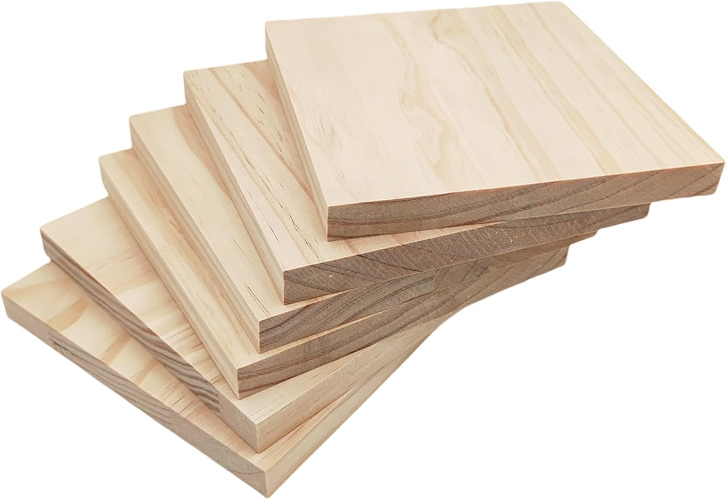 Unlackierte quadratische Holzblöcke zum Basteln (15 x 15 x 1,5 cm) aus Kiefernholz, 6 Stück – blanke Holzquadrate für DIY