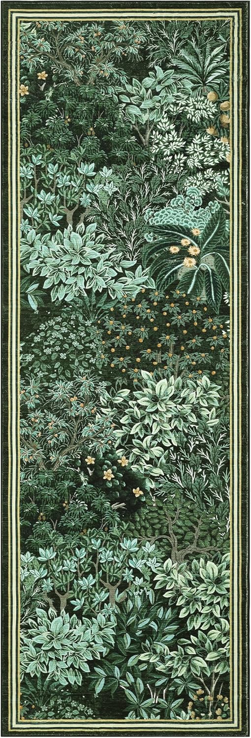 Detalle 2 de GarveeHome Forest Runner Rug, 2' x 6' Washable Dark Green Low-Pile Runner