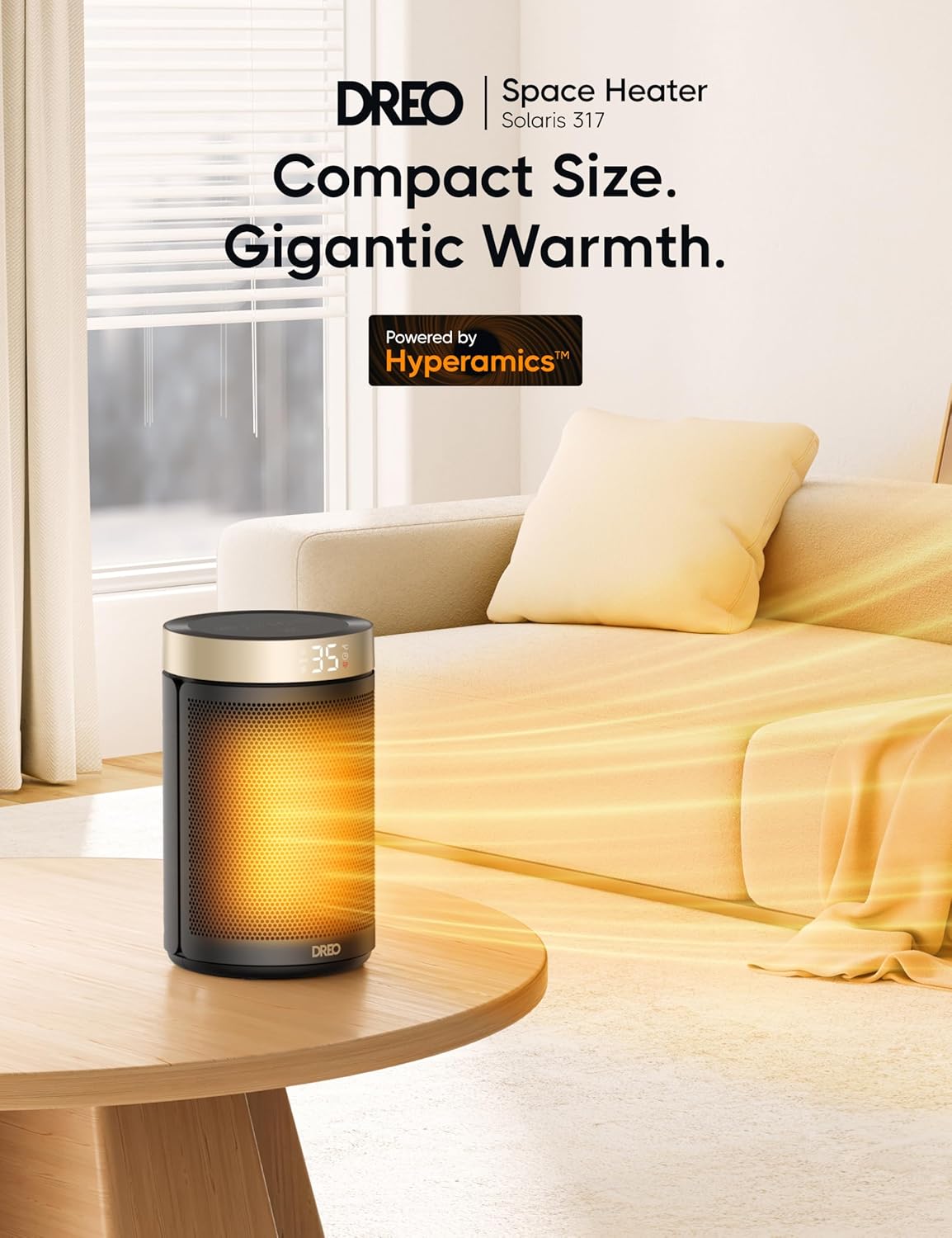Detalle 2 de DREO HSH006 Gold 1500W PTC Ceramic Space Heater with Remote and Timer