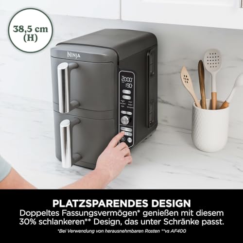 Detalle de Ninja Double Stack XL Heißluftfritteuse – 9,5 L, 4 Ebenen, Grau