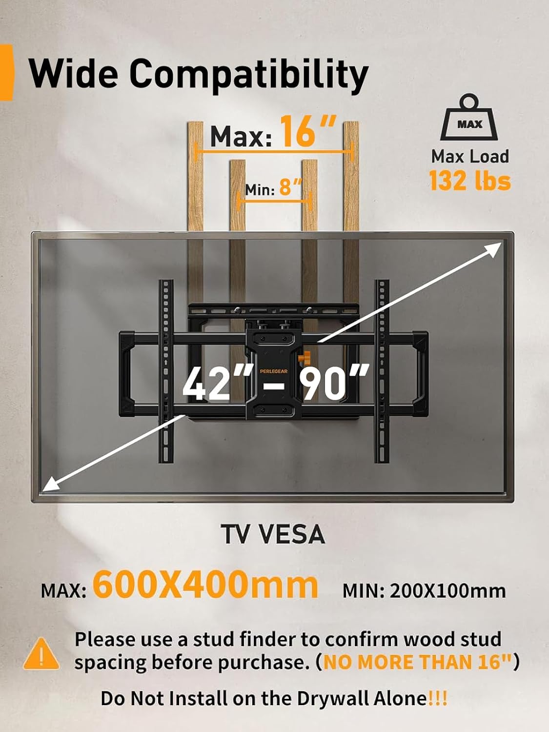 Thumbnail 1 de Perlegear PGLF8 Full Motion TV Mount 132 lb