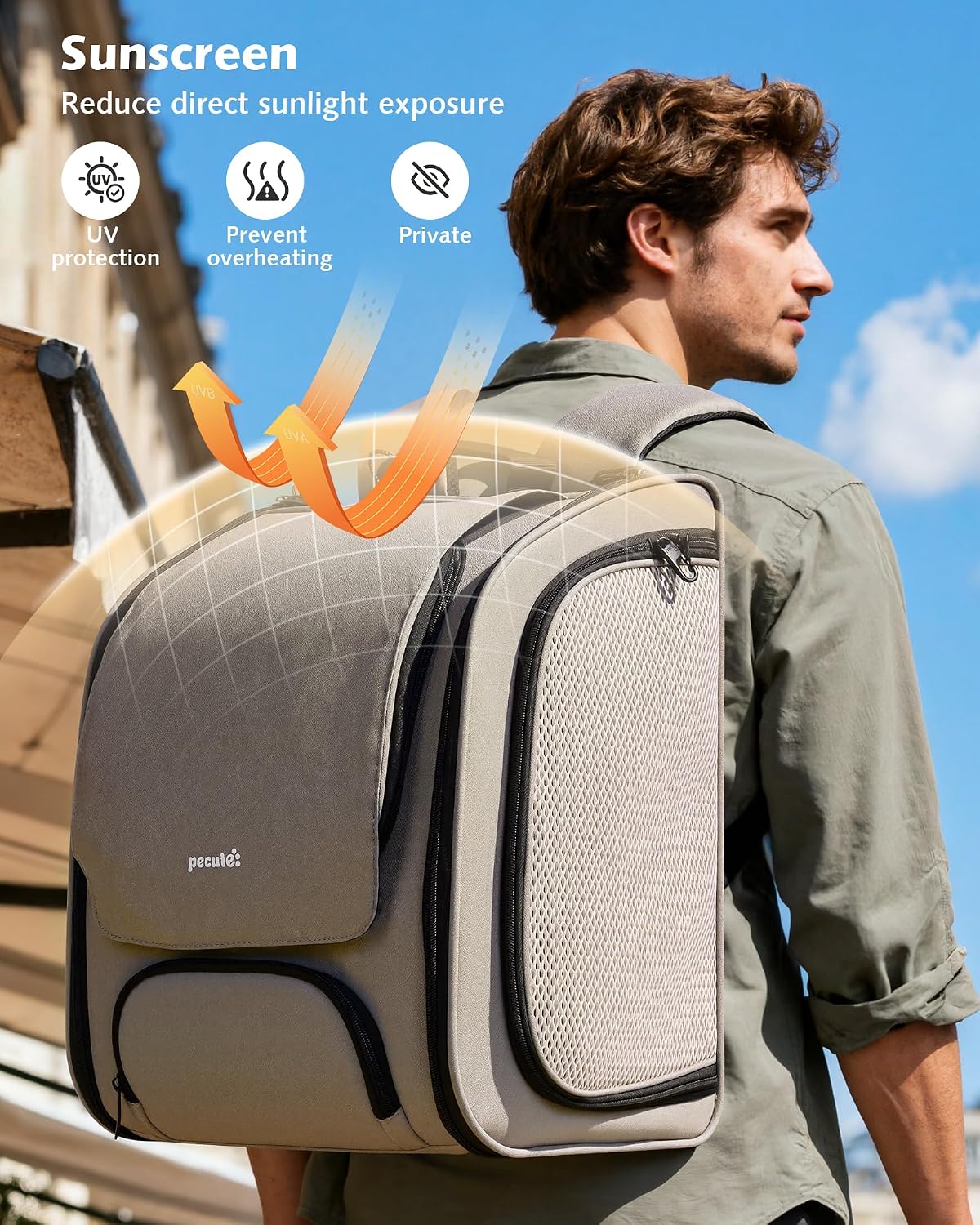 Detalle 2 de pecute Cat Backpack Expandable: Large Space, Breathable Carrier for Travel and Hiking