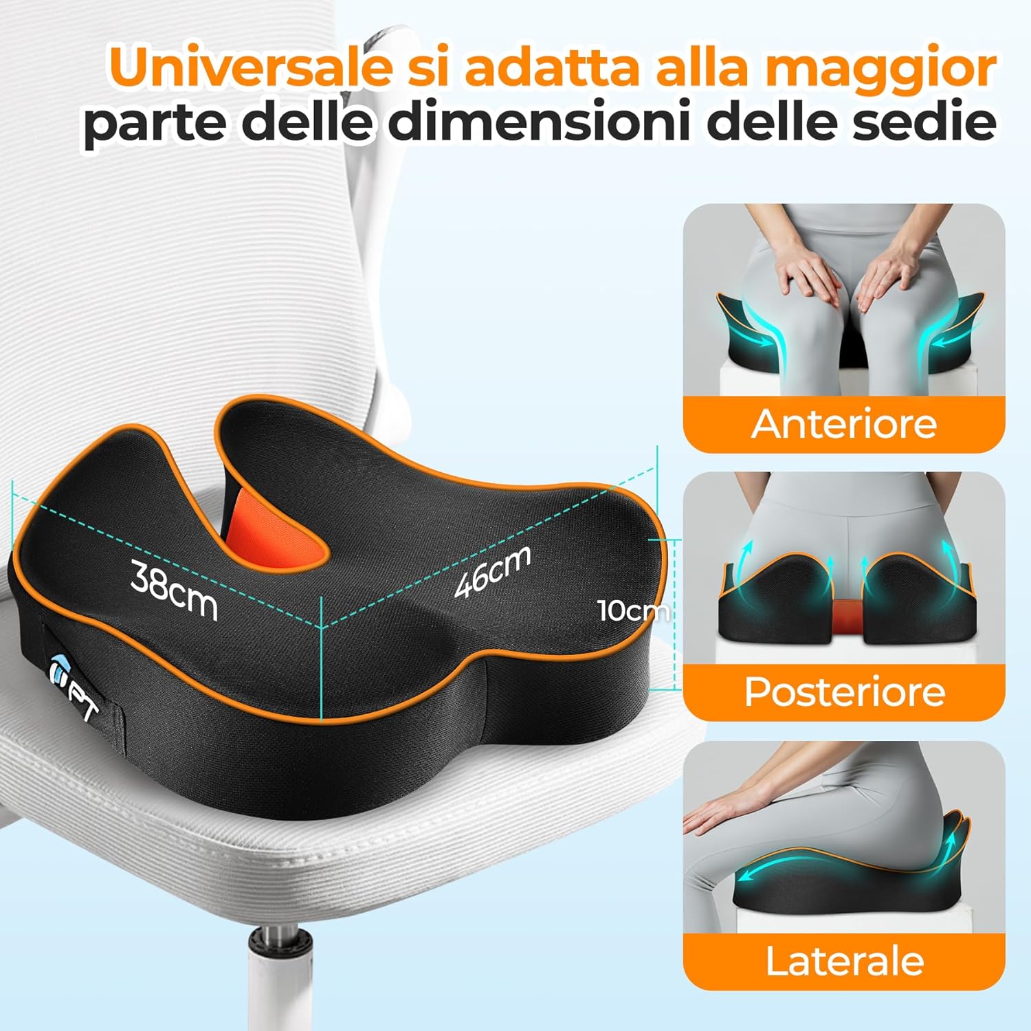 Detalle 2 de PTylo Cuscino Sedia Ufficio – Cuscino Sedile in Memory Foam ad Alta Densità