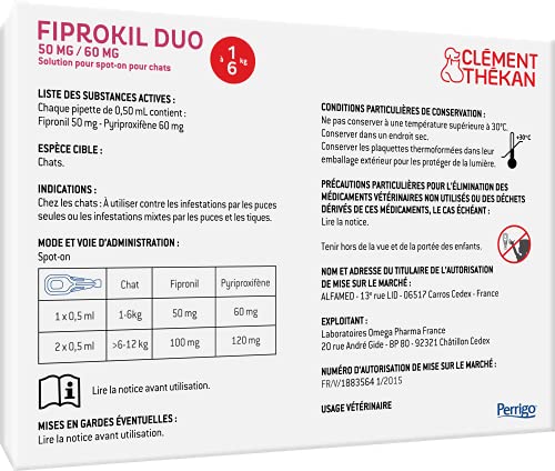 Thumbnail 1 de Fiprokil Duo Chats Clément Thékan – Anti-puces et tiques, 4 pipettes