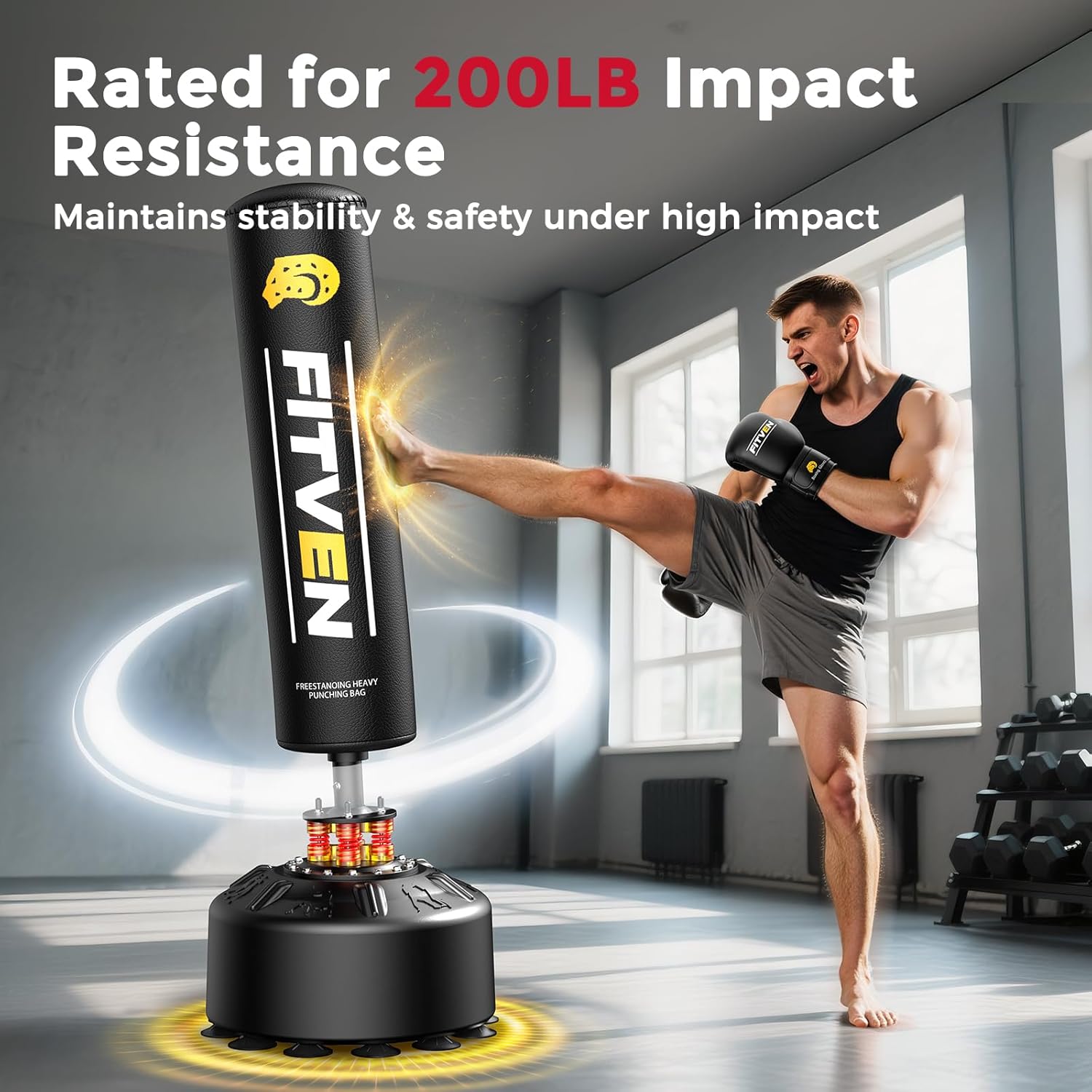 Detalle 2 de FITVEN TS20-SD02-US Freestanding Punching Bag, 70-Inch with Gloves