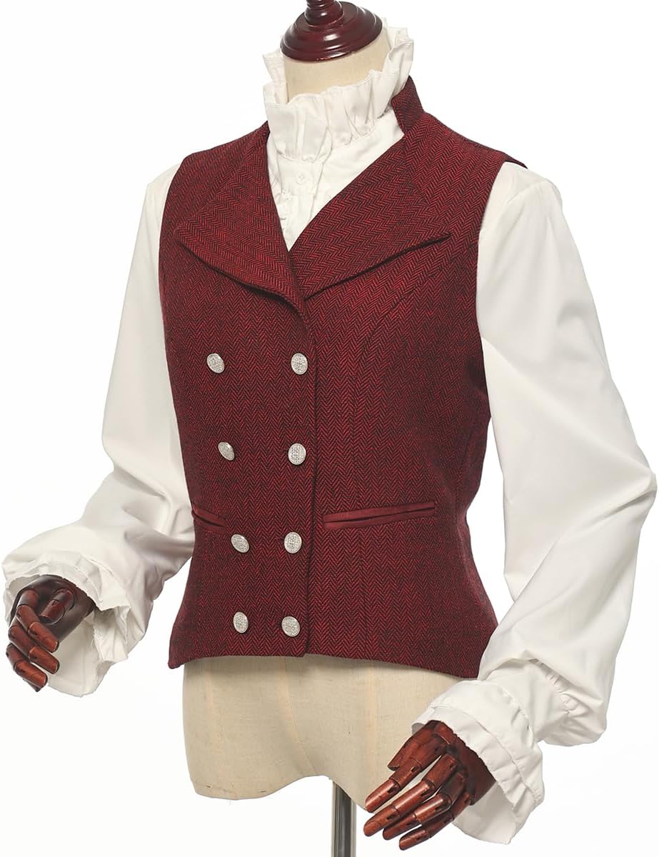 Thumbnail 4 de UniqKaliber gilet de costume à col en V pour femme en tweed, coupe ajustée
