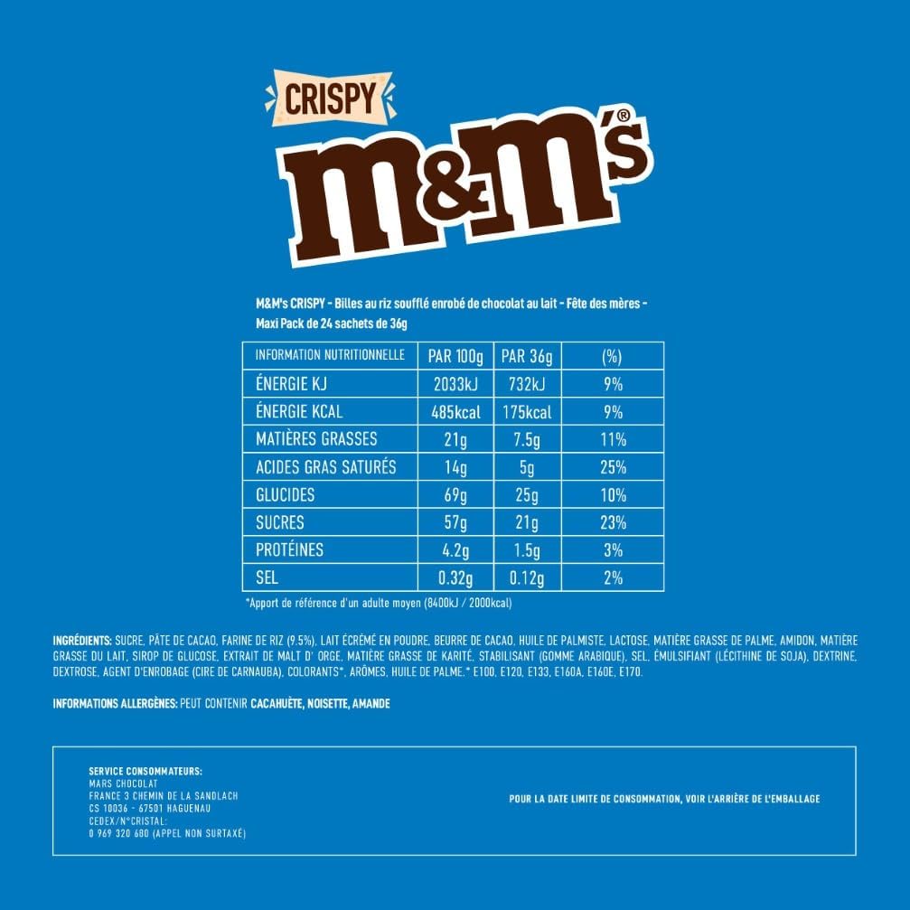 Thumbnail 1 de M&M'S Crispy Chocolat au Lait & Riz Soufflé – Grand format, 24 sachets de 36 g