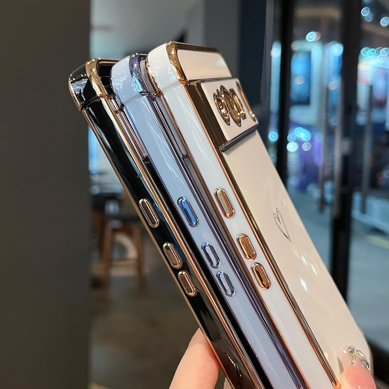 Thumbnail 6 de ZTOFERA Hülle für Google Pixel 8 Pro – weiche Silikon-Handyhülle mit Herzmuster und goldener Kante