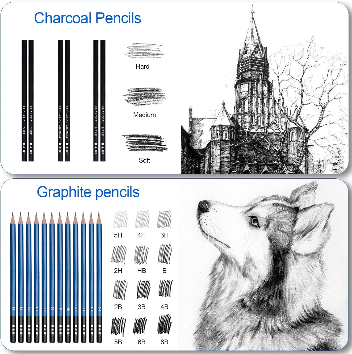 Detalle de H & B 100pcs Sketching Set — sketching kit 🎨