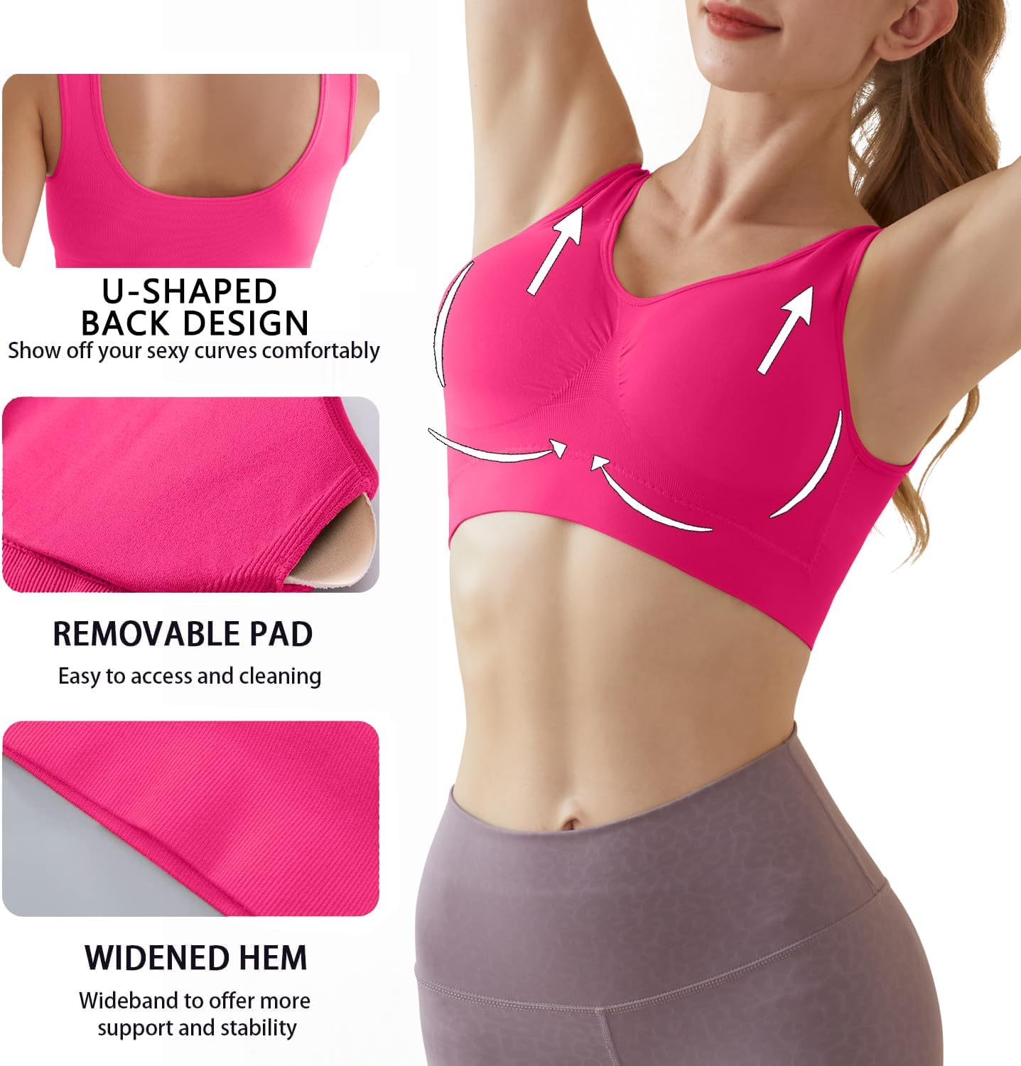 Thumbnail 2 de Memoryee Sports Bras Women 3 Pack Set Plus Size – Non Wired, Padded, Washable