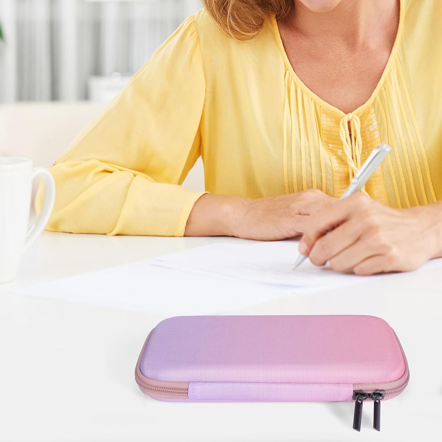 Thumbnail 6 de FINPAC Trousse scolaire EVA grande, rigide zippée (rose ombré) pour crayons