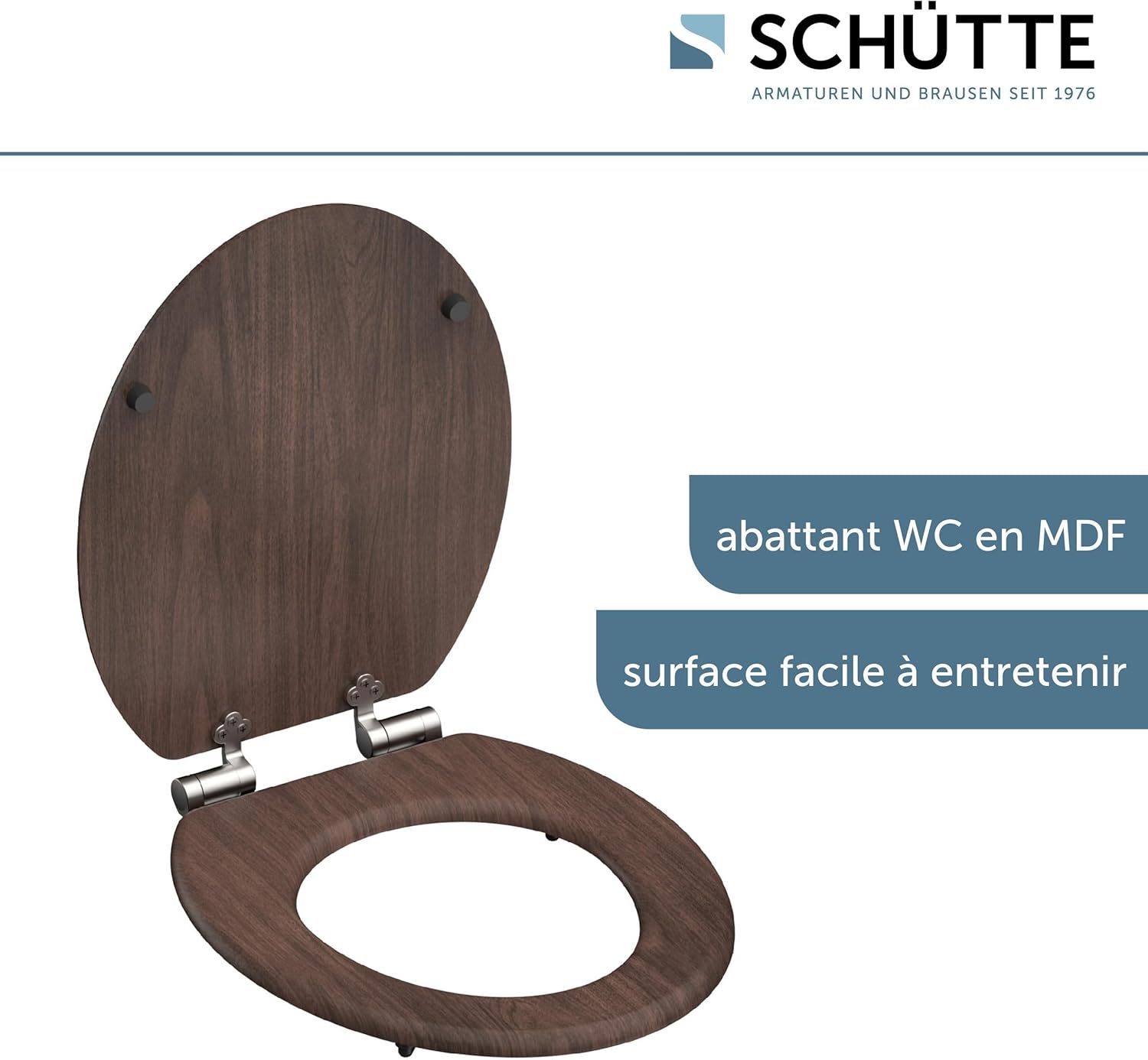 Detalle de SCHÜTTE DARKWOOD Siège de WC à abaissement automatique – bois et motif, charge 150 kg