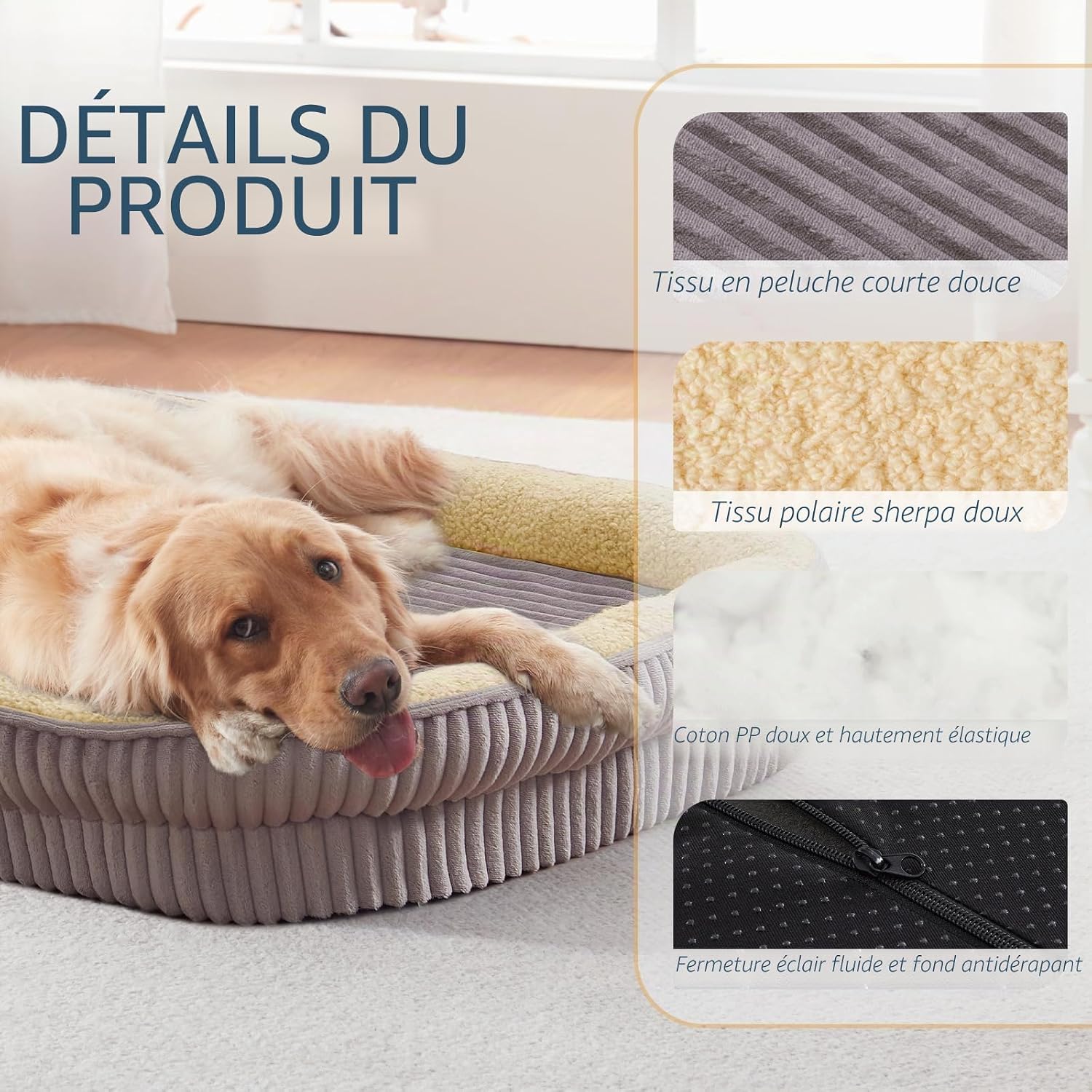 Thumbnail 2 de DEBANG HOME Panier pour Chien — Lit orthopédique en mousse haute densité pour chiens de taille moyenne (gris)