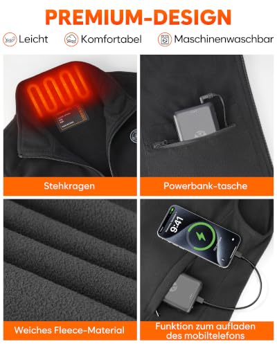 Detalle 2 de Heizweste Fleece Damen mit 16000mAh Akku von XINSONYUELL – Leichte beheizbare Weste