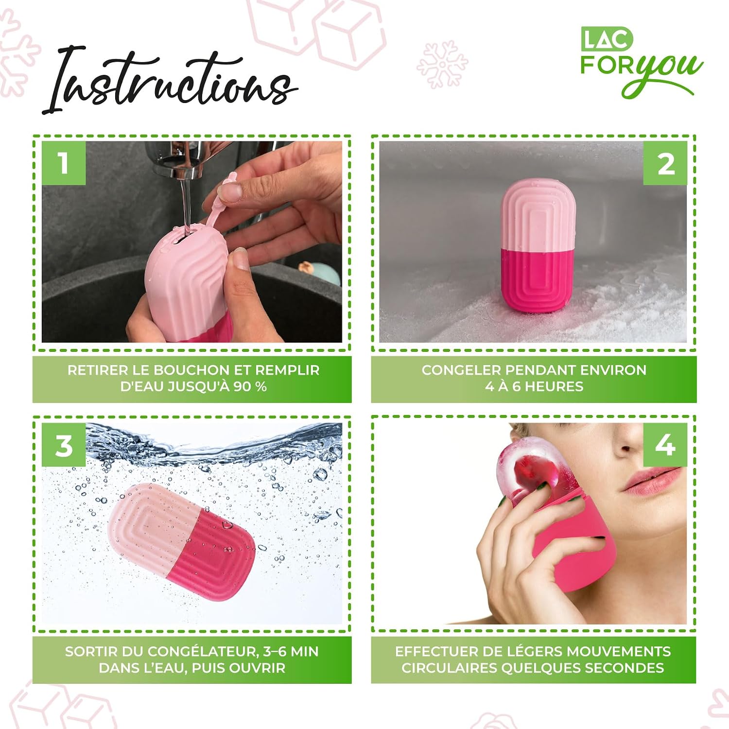 Detalle de LAC Ice Roller Visage : Glacon Silicone pour Massage Visage, Réduction des pores et des poches
