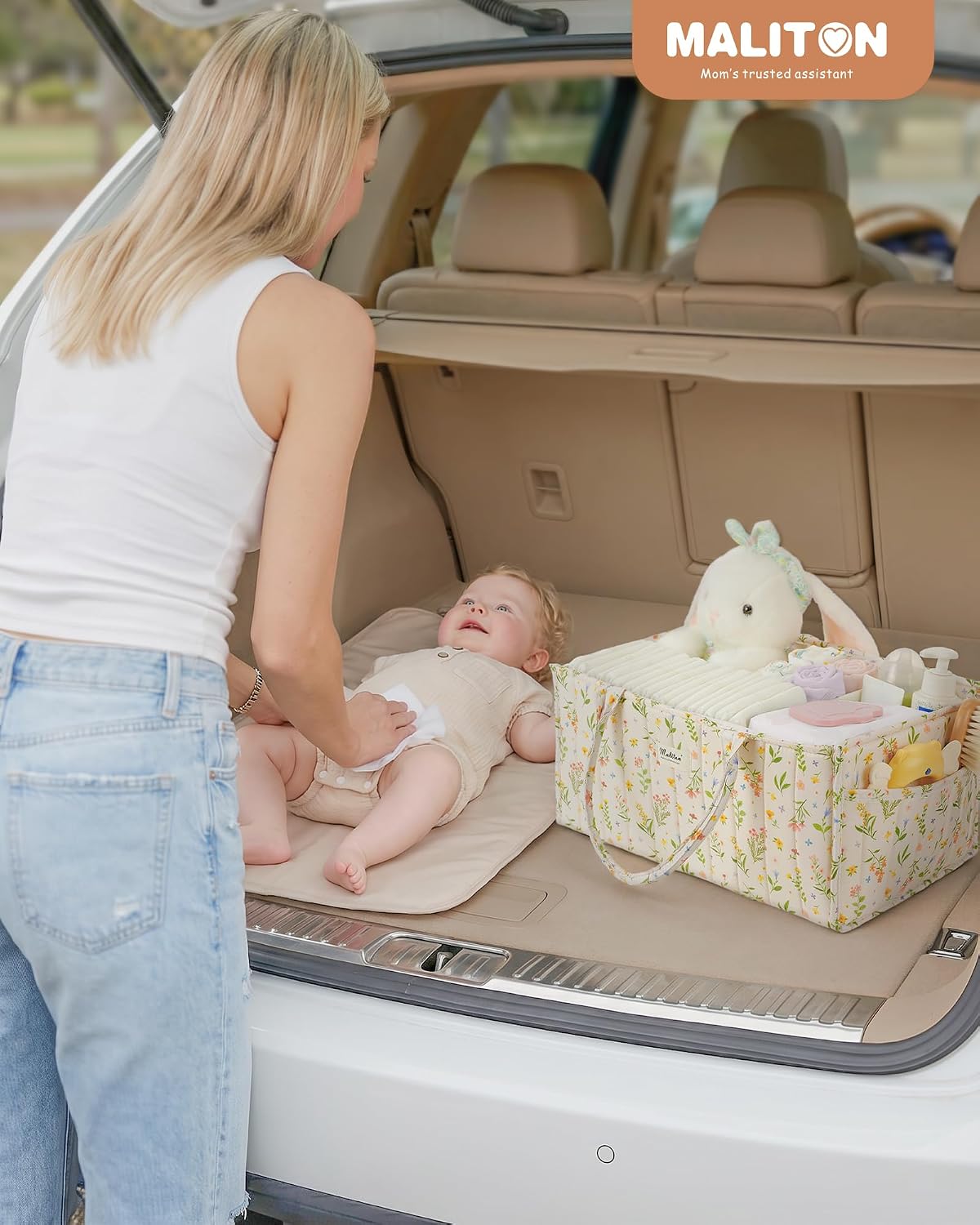 Thumbnail 6 de Maliton Nappy Caddy Organiser: Floral Baby Changing Station with Removable Dividers